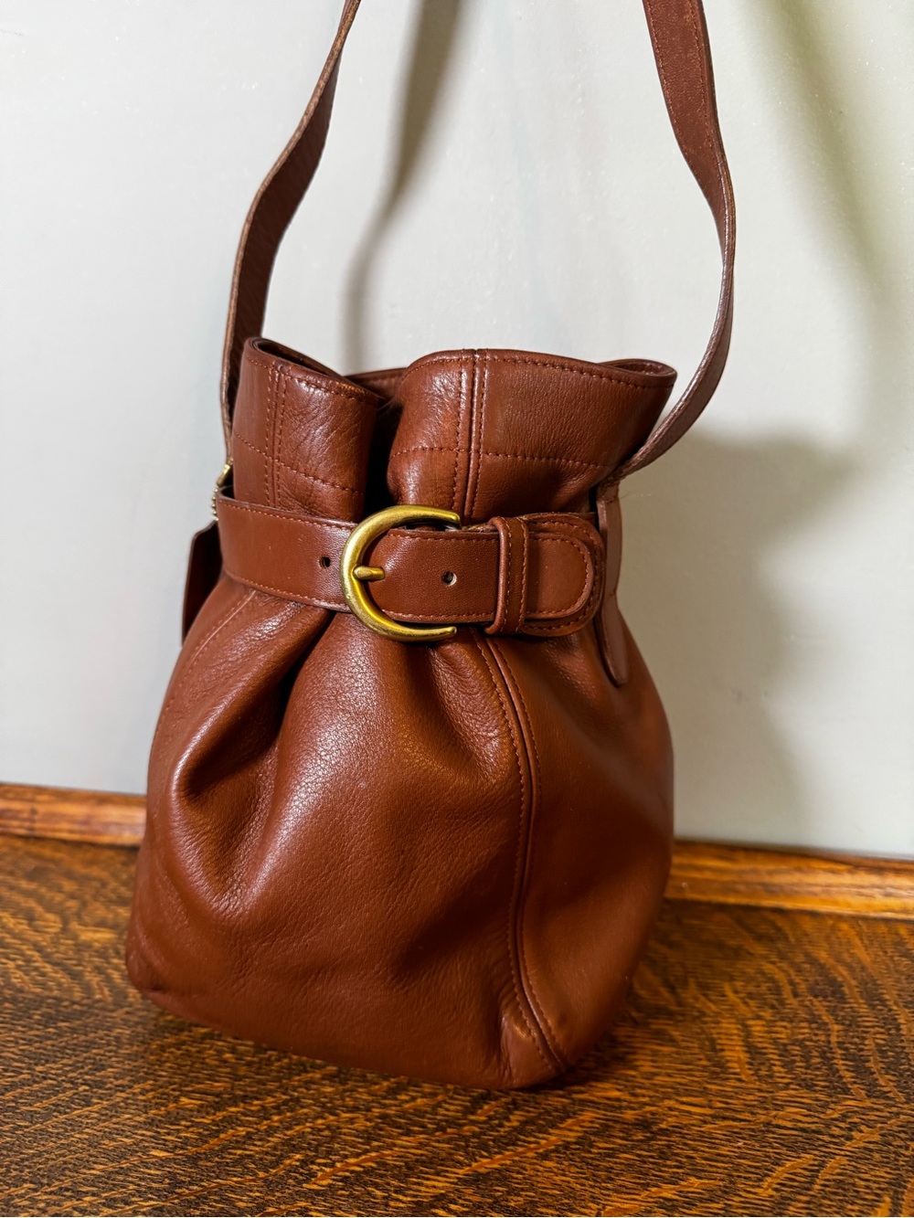 Coach Brown Leather Belted Crossbody Bucket Bag with Buckle - Picture 1 of 12